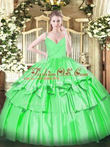 Ruffled Layers Quinceanera Dress Green Zipper Sleeveless Floor Length