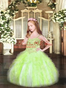 Organza Sleeveless Floor Length Little Girls Pageant Dress and Appliques and Ruffles