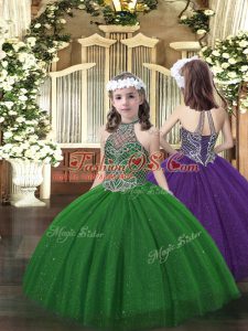 Best Halter Top Sleeveless Tulle Child Pageant Dress Beading Lace Up