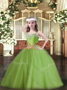 Popular Tulle Lace Up Child Pageant Dress Sleeveless Sweep Train Beading