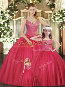 Fantastic Hot Pink Lace Up Quinceanera Dresses Beading Sleeveless Floor Length