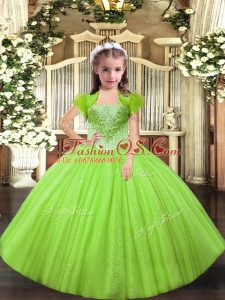 Graceful Yellow Green Tulle Lace Up Straps Sleeveless Floor Length Pageant Gowns Beading
