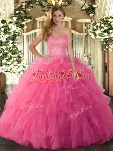 Smart Hot Pink Ball Gown Prom Dress Military Ball and Sweet 16 and Quinceanera with Ruffles Sweetheart Sleeveless Lace Up