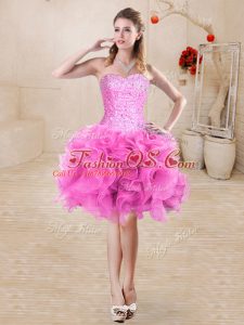 Mini Length Rose Pink Homecoming Dress Sweetheart Sleeveless Lace Up