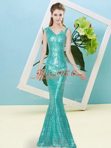 Unique Asymmetric Sleeveless Dress for Prom Floor Length Sequins Teal Sequined