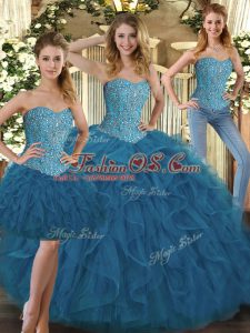 Attractive Sleeveless Beading and Ruffles Lace Up Sweet 16 Dresses