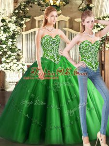 Green Sweetheart Lace Up Beading Quinceanera Gown Sleeveless