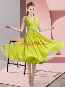 Sophisticated Yellow Green Empire Beading Quinceanera Dama Dress Side Zipper Chiffon Sleeveless Knee Length