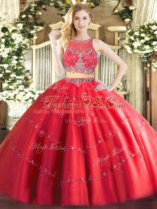 Red Sleeveless Beading Floor Length Quinceanera Gowns