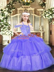 Sleeveless Lace Up Floor Length Beading and Ruffled Layers Little Girls Pageant Dress Wholesale