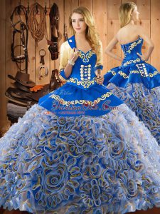 Multi-color Lace Up Sweetheart Embroidery Quinceanera Dresses Satin and Fabric With Rolling Flowers Sleeveless Sweep Train