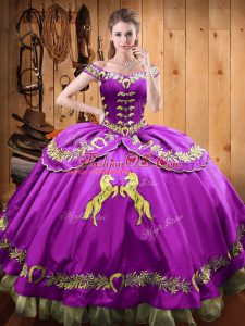 Spectacular Eggplant Purple Sleeveless Satin and Organza Lace Up Vestidos de Quinceanera for Sweet 16 and Quinceanera