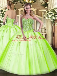 Traditional Yellow Green Ball Gowns Beading Sweet 16 Quinceanera Dress Lace Up Tulle Sleeveless Floor Length