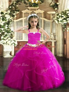 Sleeveless Lace Up Floor Length Appliques and Ruffles Pageant Gowns