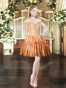 Enchanting Satin Off The Shoulder Sleeveless Lace Up Beading Prom Evening Gown in Orange Red