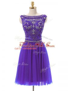 Comfortable Purple Sleeveless Beading Mini Length Prom Party Dress