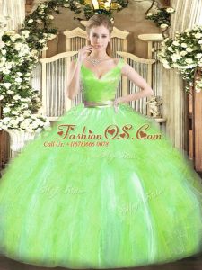 Best Floor Length Yellow Green Ball Gown Prom Dress V-neck Sleeveless Zipper