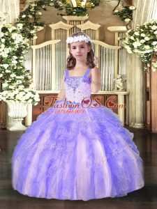 Floor Length Ball Gowns Sleeveless Lavender Kids Formal Wear Lace Up