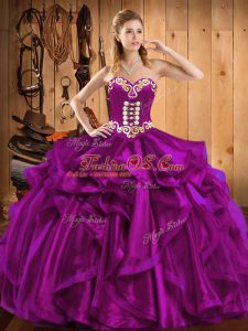 Fuchsia Sleeveless Embroidery and Ruffles Floor Length Sweet 16 Dress