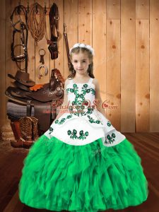 Straps Sleeveless Organza Kids Formal Wear Embroidery and Ruffles Lace Up