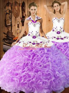Trendy Lilac Halter Top Neckline Embroidery Quinceanera Gown Sleeveless Lace Up