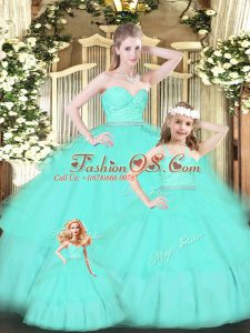 Clearance Apple Green Sleeveless Organza Zipper Quinceanera Dress for Military Ball and Sweet 16 and Quinceanera