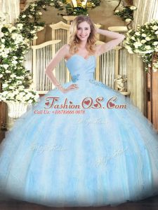 Exquisite Light Blue Sleeveless Organza Lace Up Sweet 16 Dress for Military Ball and Sweet 16 and Quinceanera