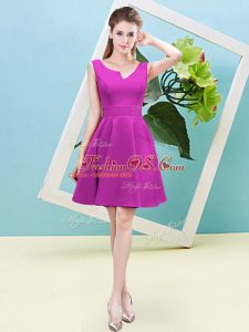 Fuchsia Asymmetric Neckline Ruching Dama Dress Sleeveless Zipper