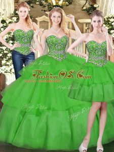 Eye-catching Green Sweetheart Lace Up Beading and Ruffled Layers Sweet 16 Dresses Sleeveless