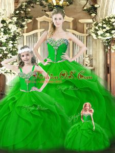 Green Sweetheart Neckline Beading and Ruffles 15 Quinceanera Dress Sleeveless Lace Up
