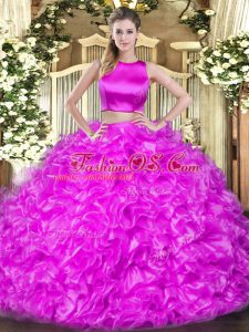 High Quality Sleeveless Ruffles Criss Cross Ball Gown Prom Dress