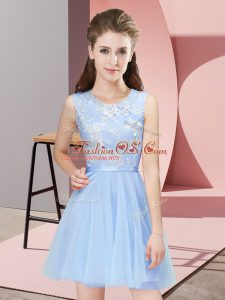 Elegant Light Blue Side Zipper Scoop Lace Court Dresses for Sweet 16 Tulle Sleeveless