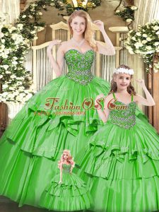Shining Floor Length Ball Gowns Sleeveless Green Sweet 16 Dress Lace Up