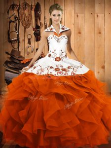 Best Floor Length Ball Gowns Sleeveless Orange Red Sweet 16 Quinceanera Dress Lace Up