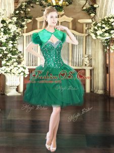 Free and Easy Dark Green Sweetheart Neckline Beading and Ruffles Prom Dress Sleeveless Lace Up