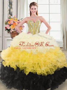 Colorful Multi-color Organza Zipper Sweetheart Sleeveless 15 Quinceanera Dress Beading and Ruffles