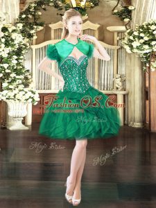 Artistic Ball Gowns Prom Party Dress Dark Green Sweetheart Organza Sleeveless Mini Length Lace Up
