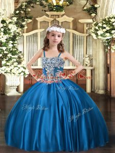 Floor Length Ball Gowns Sleeveless Blue Pageant Dresses Lace Up