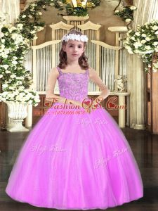 Lovely Sleeveless Lace Up Floor Length Beading Little Girls Pageant Dress