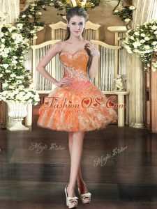 Orange Ball Gowns Sweetheart Sleeveless Organza Mini Length Lace Up Beading and Ruffles Prom Dresses