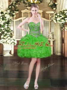 Sophisticated Green Sleeveless Beading and Ruffles Mini Length Dress for Prom