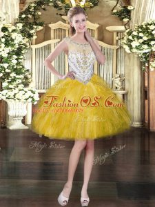 Adorable Beading and Ruffles Prom Evening Gown Gold Zipper Sleeveless Mini Length