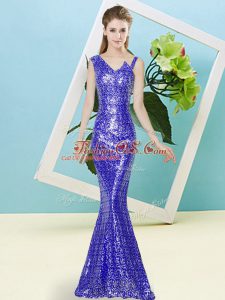 Vintage Royal Blue Prom Dress Prom and Party with Sequins Asymmetric Sleeveless Zipper