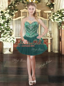 Fantastic Dark Green Ball Gowns Sweetheart Sleeveless Tulle Mini Length Lace Up Beading Prom Evening Gown