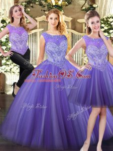 Stunning Lavender Quinceanera Dresses Military Ball and Sweet 16 and Quinceanera with Beading Scoop Sleeveless Zipper