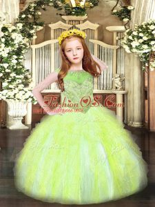 Wonderful Floor Length Ball Gowns Sleeveless Yellow Green Little Girls Pageant Dress Wholesale Zipper