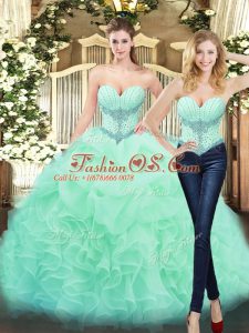 Best Apple Green 15th Birthday Dress Military Ball and Sweet 16 and Quinceanera with Beading and Ruffles Sweetheart Sleeveless Lace Up