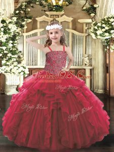 Tulle Sleeveless Floor Length Pageant Gowns For Girls and Beading and Ruffles