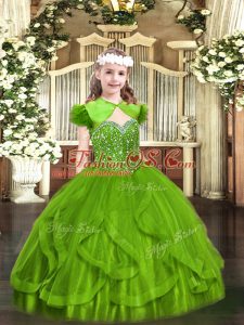 High End Sleeveless Beading and Ruffles Floor Length Kids Formal Wear