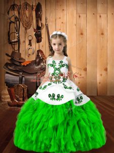 Organza Straps Sleeveless Lace Up Embroidery and Ruffles Pageant Gowns For Girls in